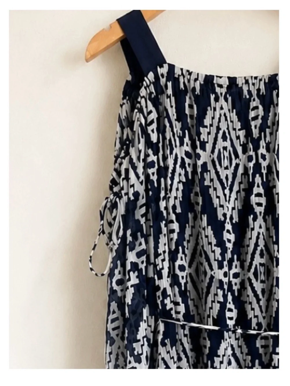 Tory Burch • Katherine {M} Cold-Shoulder Navy Geometric Maxi Silk Trim Tassel